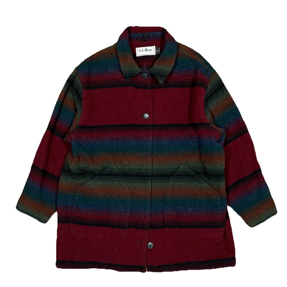 Vintage LL Bean Coat XL Womens Wool Aztec Jacket Striped 90s USA Made Flaws
